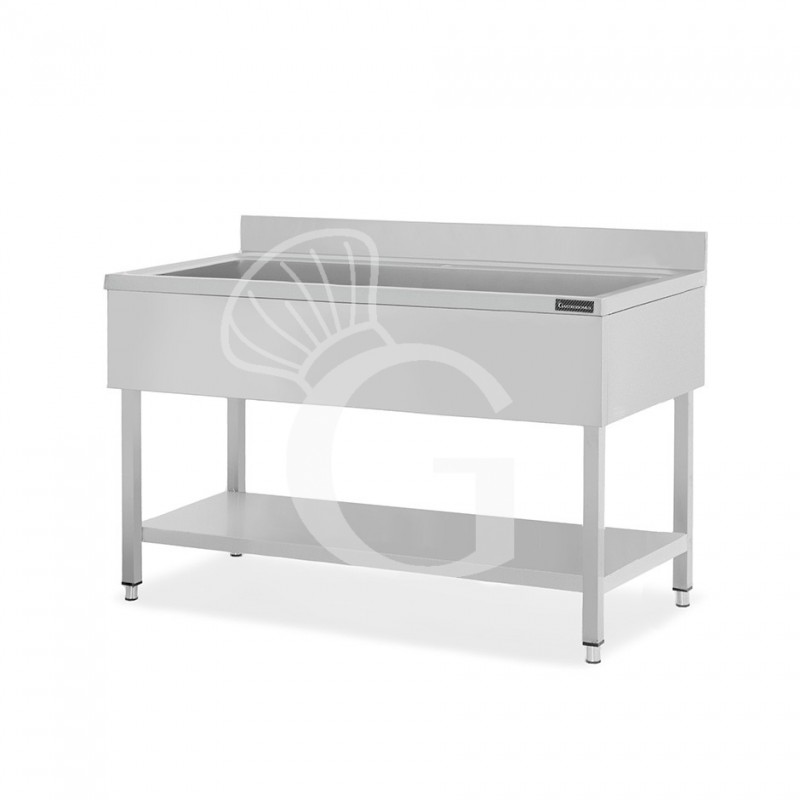 Lavapentole inox, 1 ripiano, alzatina, 1 vasca, L 1600 x P 700 x H 950 mm