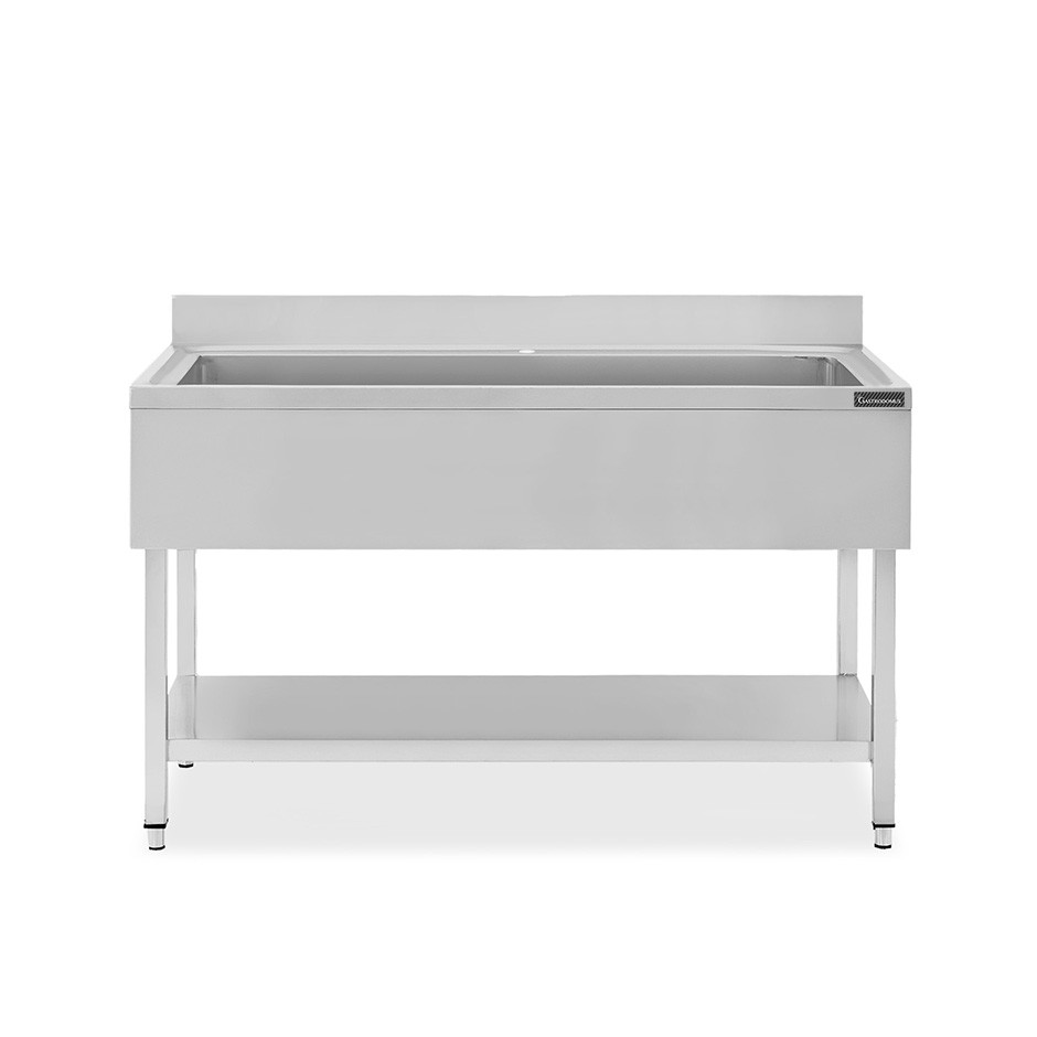 Lavapentole inox, 1 ripiano, alzatina, 1 vasca, L 1600 x P 700 x H 950 mm