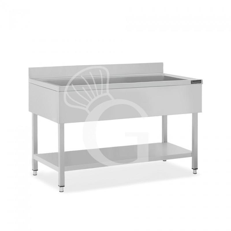 Lavapentole inox, 1 ripiano, alzatina, 1 vasca, L 1600 x P 700 x H 950 mm