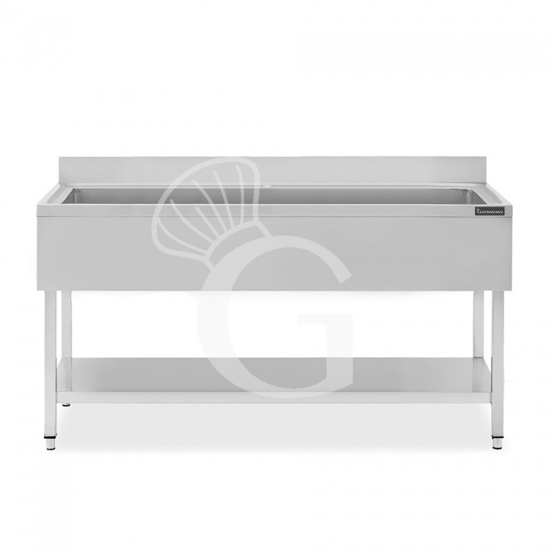Lavapentole semplice in acciaio inox, 1 ripiano, alzatina, 1 vasca, L 1600 x P 600 x H 950 mm Lavapentole semplice in acciaio inox, 1 ripiano, alzatina, 1 vasca, L 1600 x P 600 x H 950 mm