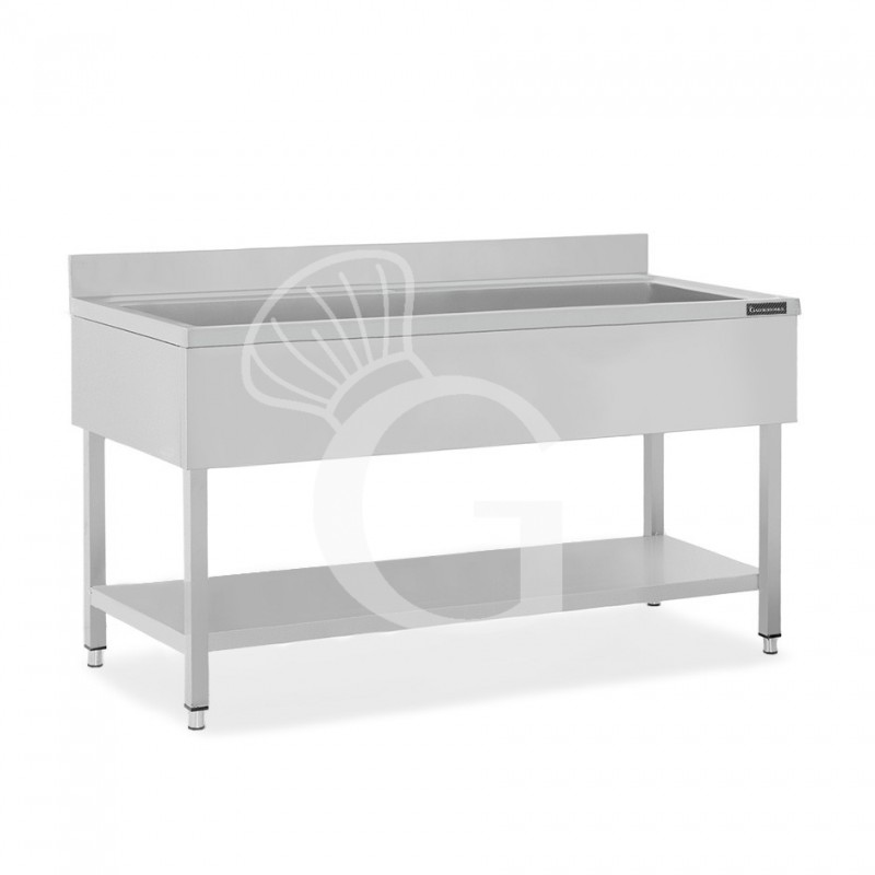 Lavapentole semplice in acciaio inox, 1 ripiano, alzatina, 1 vasca, L 1600 x P 600 x H 950 mm