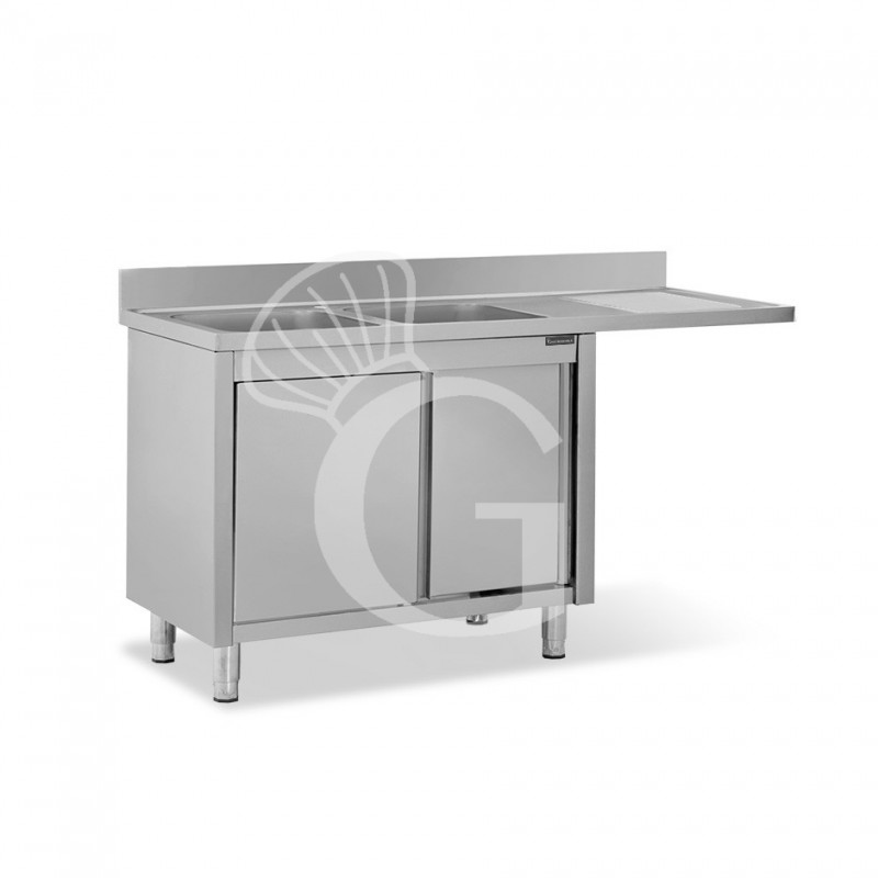 Lavello armadiato vano lavastoviglie,2 vasche,gocciolatoio destra,L1600xP700xH950mm