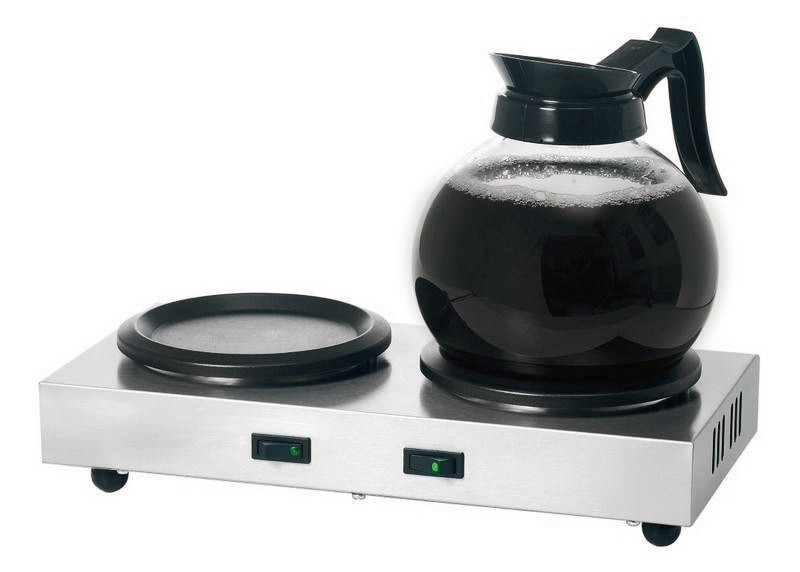 Mantenitore caldo per caraffe in acciaio inox con 2 piastre circolari L 358 mm x P 218 mm x H 80 mm