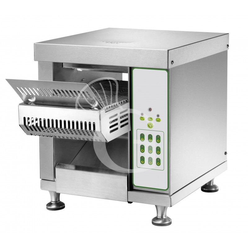 Tostapane elettrico a ciclo continuo per toast - produzione oraria 50/150 fette - potenza 1300 W - dimensioni tappeto 180 mm Tostapane elettrico a ciclo continuo per toast - produzione oraria 50/150 fette - potenza 1300 W - dimensioni tappeto 180 mm