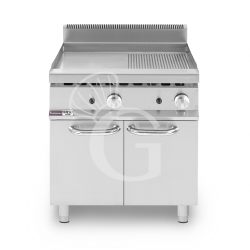Fry top a gas su armadio chiuso piastra 1/2 liscia 1/2 rigata
