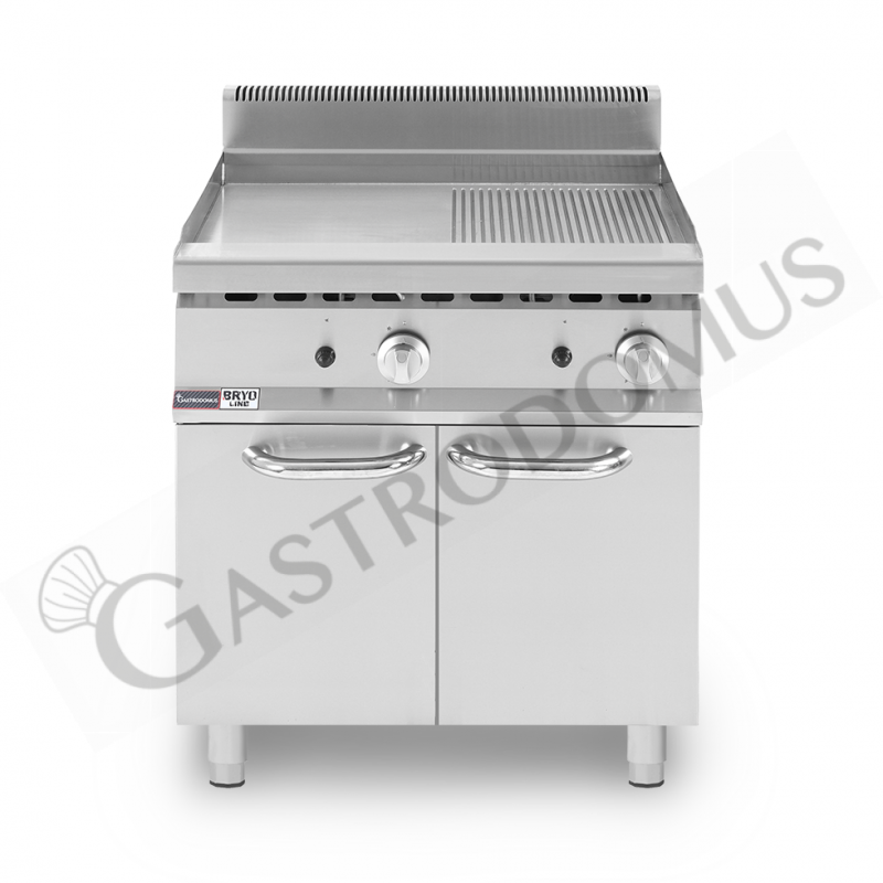 Fry top a gas su armadio chiuso piastra 1/2 liscia 1/2 rigata Fry top a gas su armadio chiuso piastra 1/2 liscia 1/2 rigata