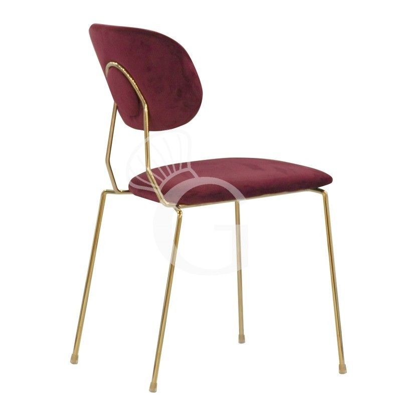 Sedia con struttura in metallo ottonato e rivestimento in velluto