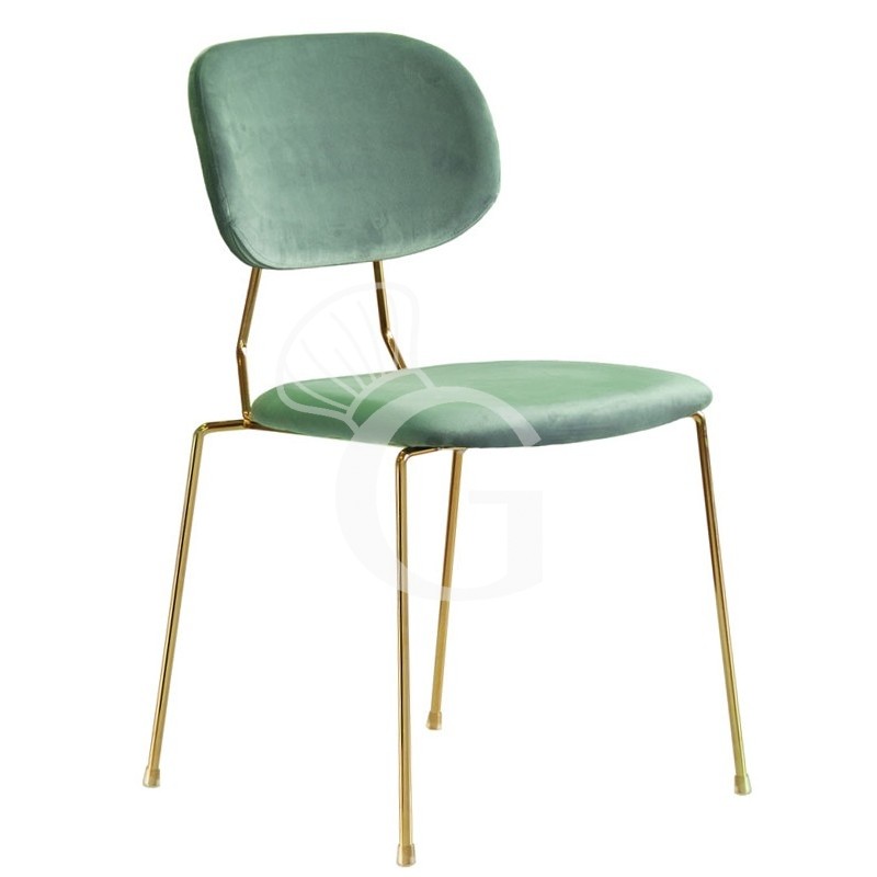 Sedia con struttura in metallo ottonato e rivestimento in velluto