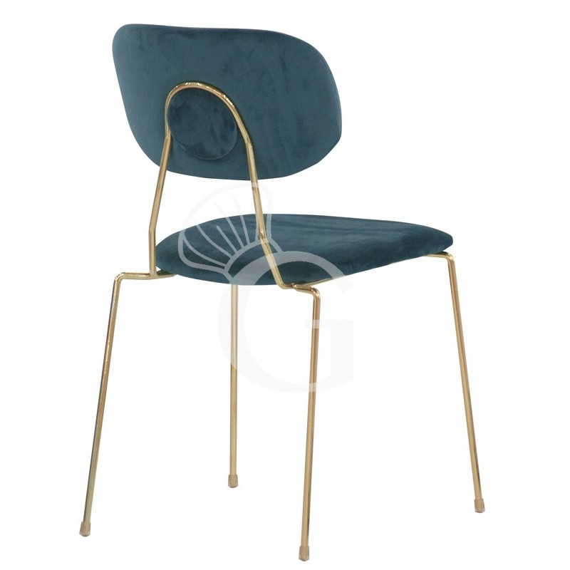 Sedia con struttura in metallo ottonato e rivestimento in velluto