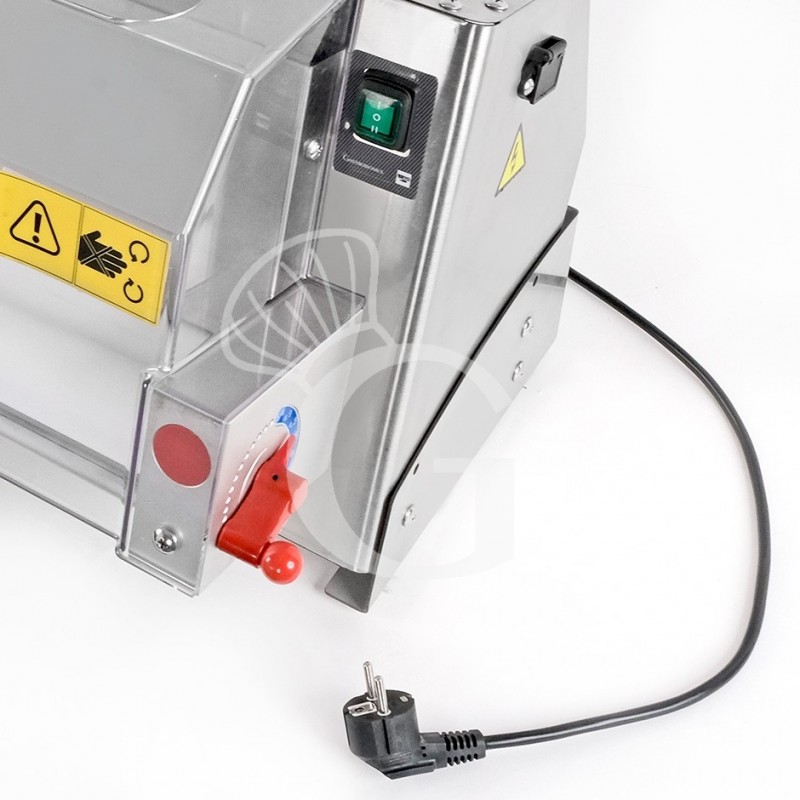 Stendipizza in acciaio inox meccanico con monorullo in POM L 345 mm e pedale elettrico