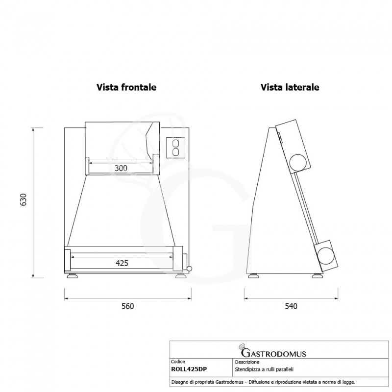 Stendipizza in inox con rulli paralleli in POM per pizza diam. 10/40 cm