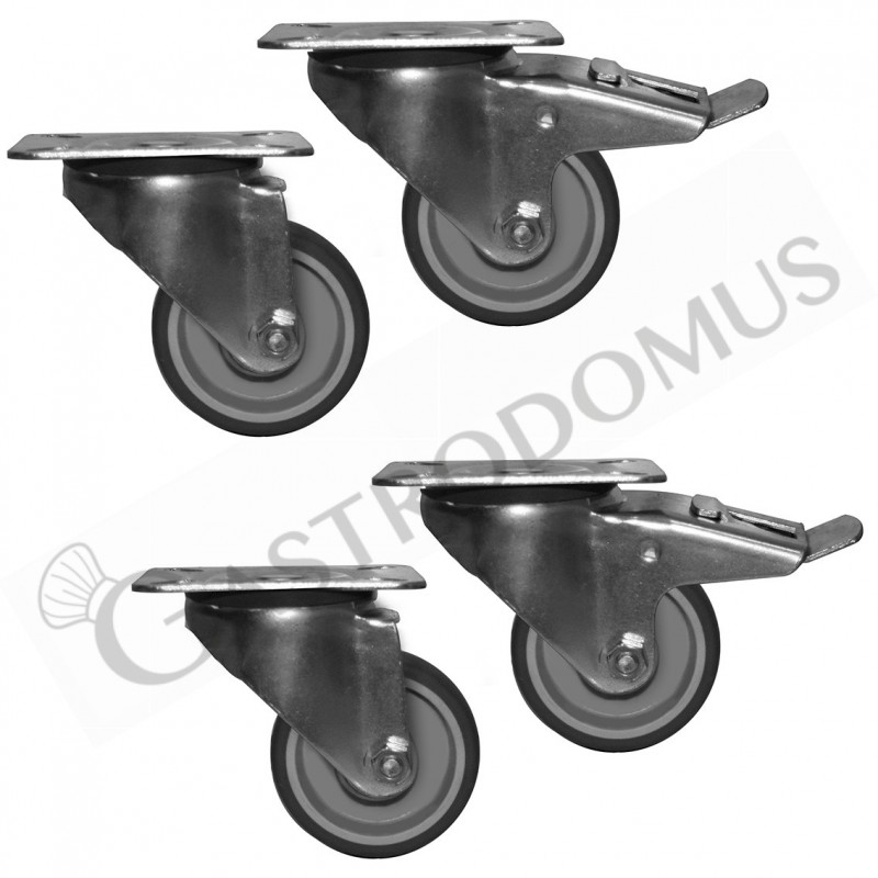 Kit 4 ruote di diametro 120 mm di cui 2 con freno Kit 4 ruote di diametro 120 mm di cui 2 con freno