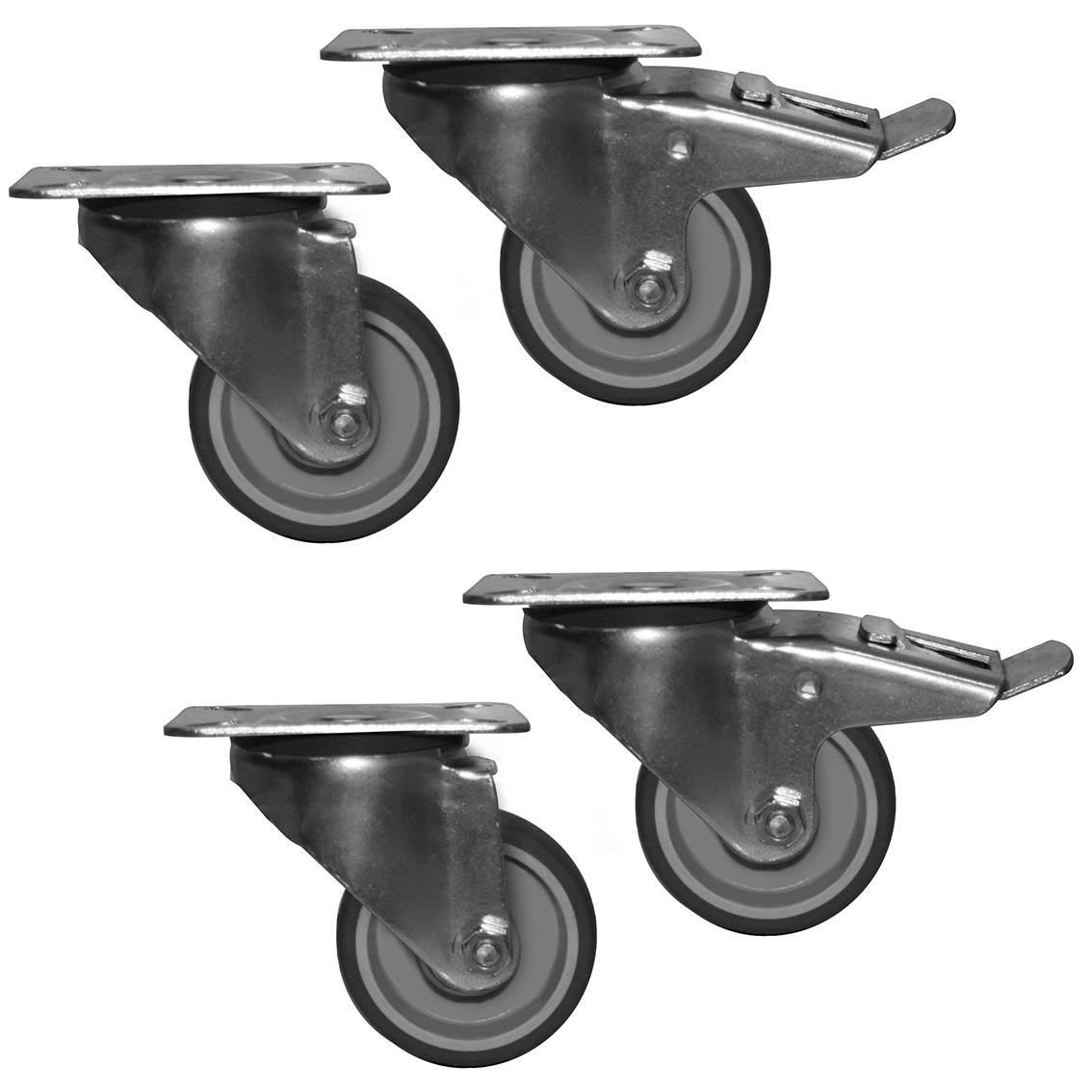 Kit 4 ruote di diametro 120 mm di cui 2 con freno