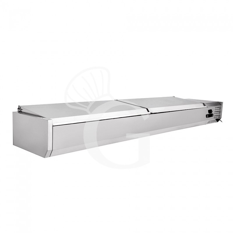 Vetrinetta refrigerata per pizzeria con coperchio in acciaio inox L 1800 mm per 9 bacinelle GN1/4