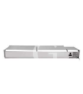 Vetrinetta refrigerata per pizzeria con coperchio in acciaio inox L 1500 mm per 7 bacinelle GN1/4