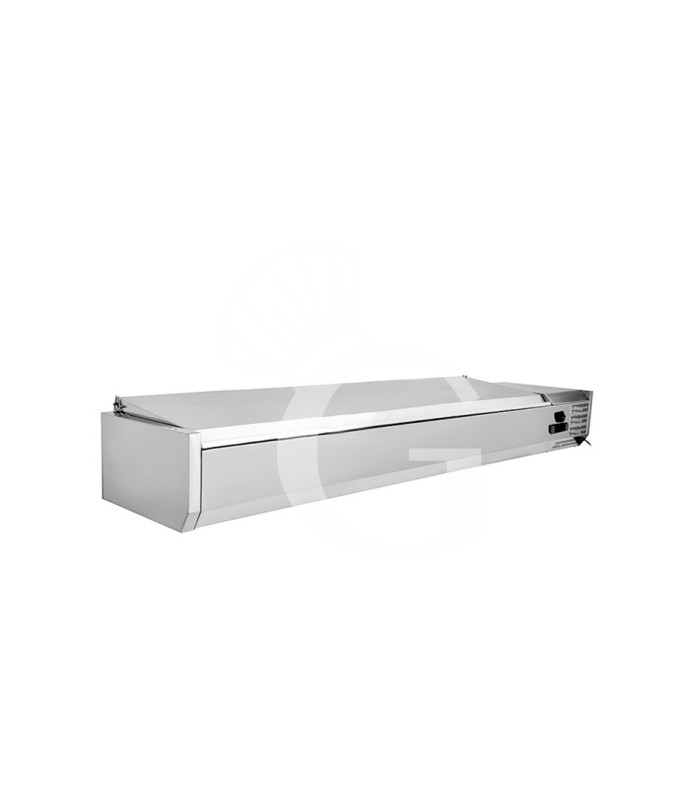 Vetrinetta refrigerata per pizzeria con coperchio in acciaio inox L 1200 mm per 5 bacinelle GN1/4