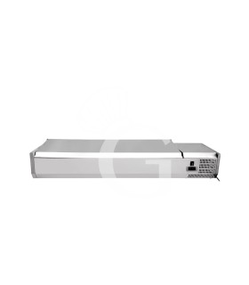 Vetrinetta refrigerata per pizzeria con coperchio in acciaio inox L 1200 mm per 5 bacinelle GN1/4