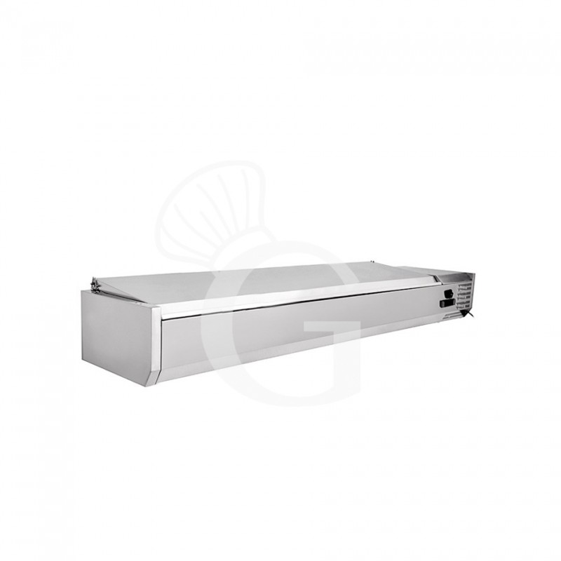 Vetrinetta refrigerata per pizzeria con coperchio in acciaio inox L 1200 mm per 5 bacinelle GN1/4
