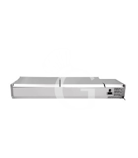 Vetrinetta refrigerata per pizzeria con coperchio in acciaio inox L 1400 mm per 6 bacinelle GN1/4