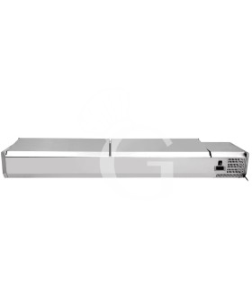 Vetrinetta refrigerata per pizzeria con coperchio in acciaio inox L 1800 mm per 9 bacinelle GN1/4