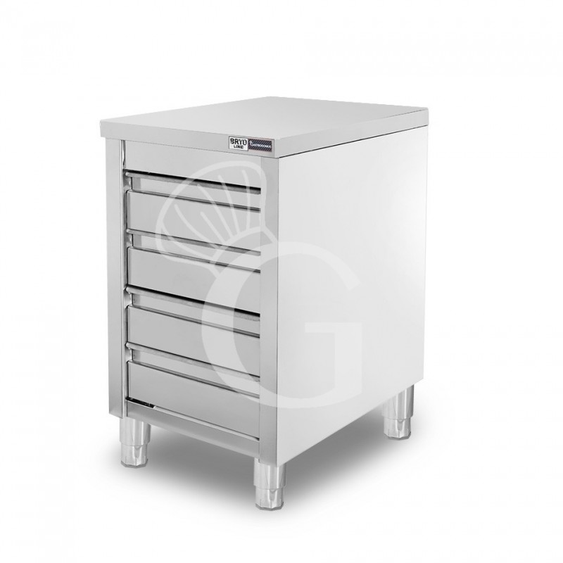 Cassettiera inox con 4 cassetti, L 550 x P 700 x H 860 mm