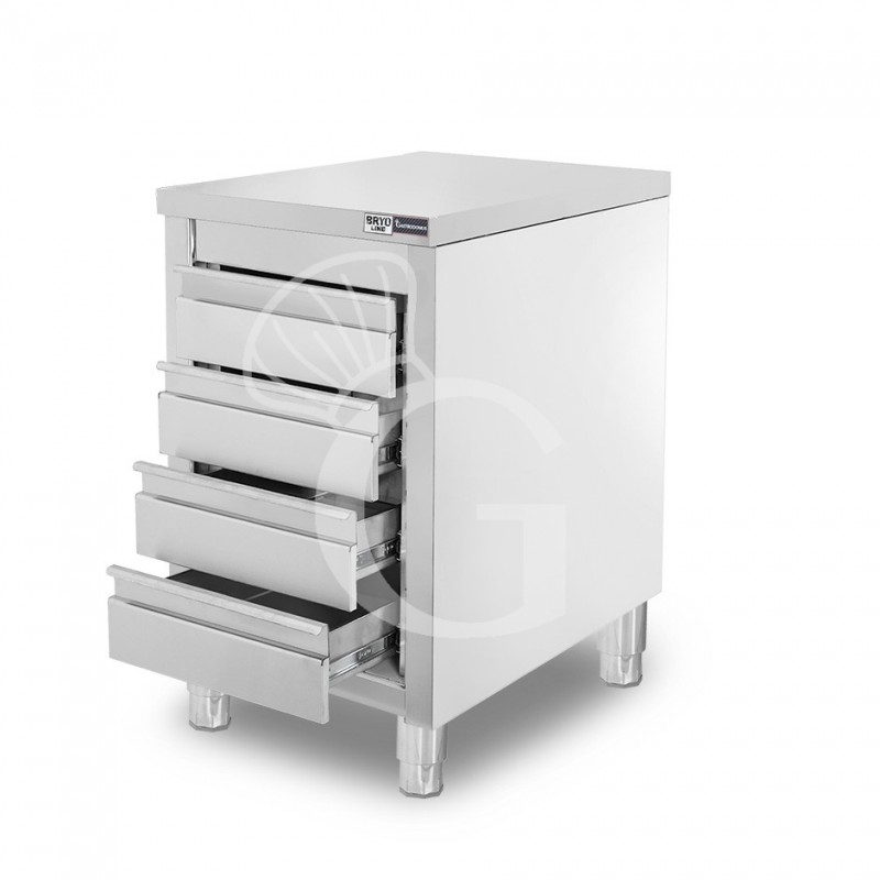 Cassettiera inox con 4 cassetti, L 500 x P 700 x H 855 mm