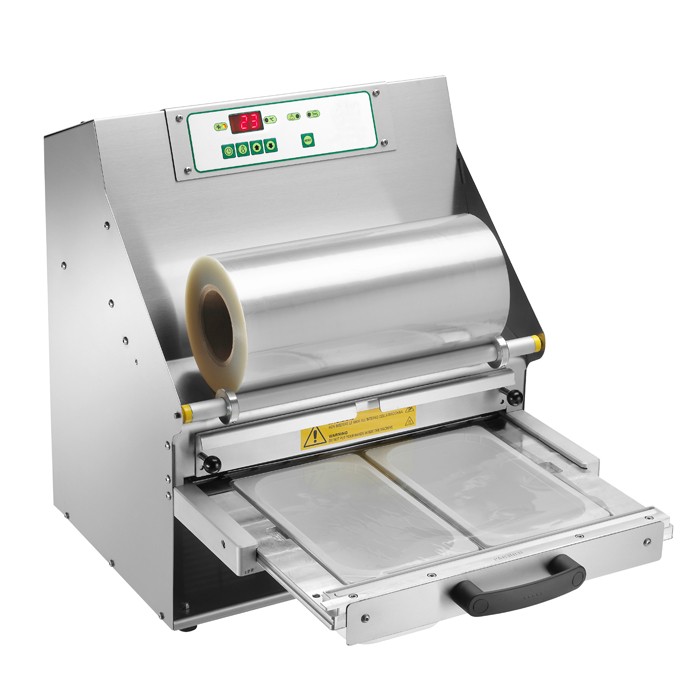 Termosigillatrice automatica in acciaio inox, larghezza film 330 mm, potenza 1,5 kW
