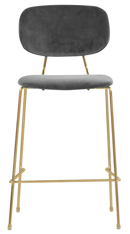 Sgabello con struttura in metallo ottonato e rivestimento in velluto