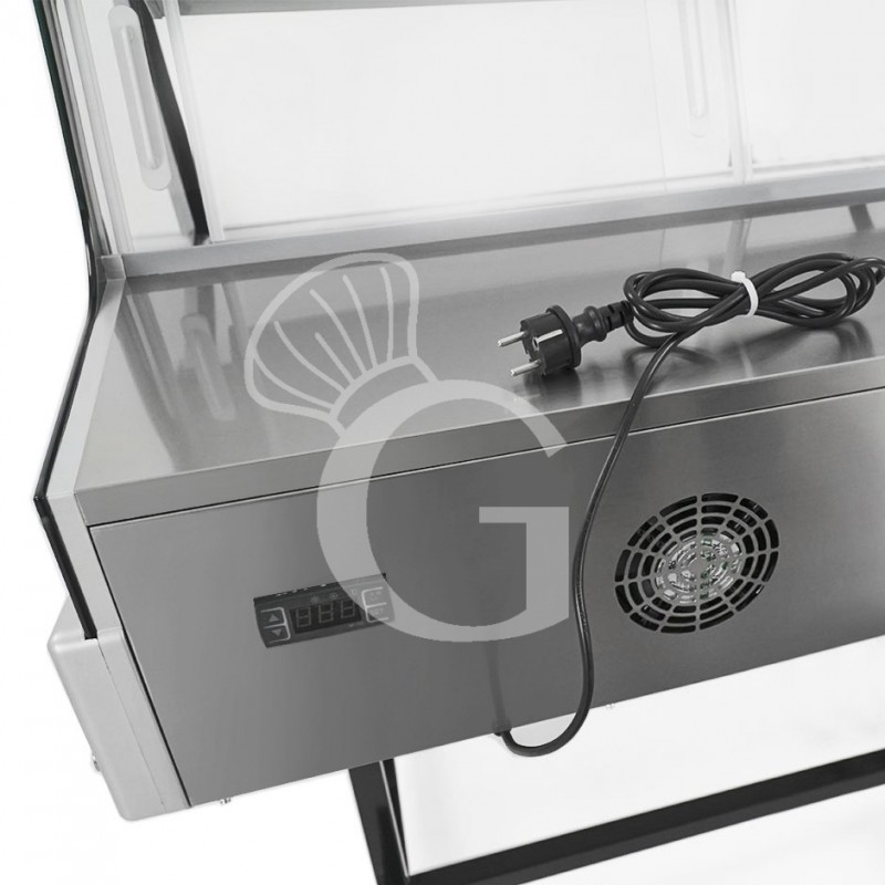Espositore refrigerato ventilato esterno nero e inox, capacità 255 LT, luce interna LED