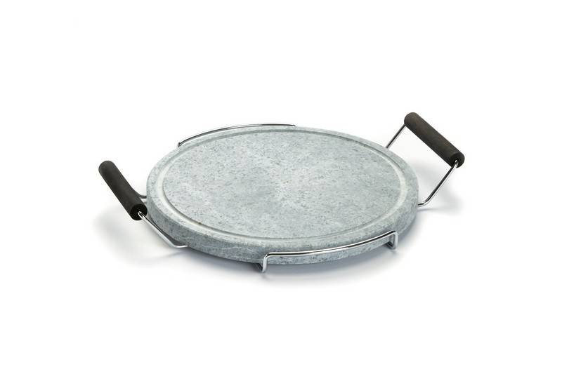 Pietra ollare rotonda telaio cromato manici faggio Ø 300 mm