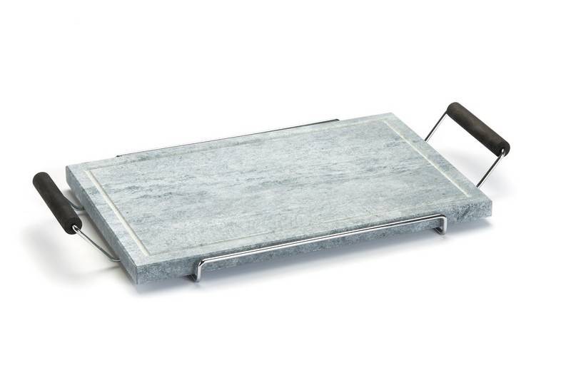 Pietra ollare rettangolare telaio cromato manici faggio, L 250 x P 400 mm