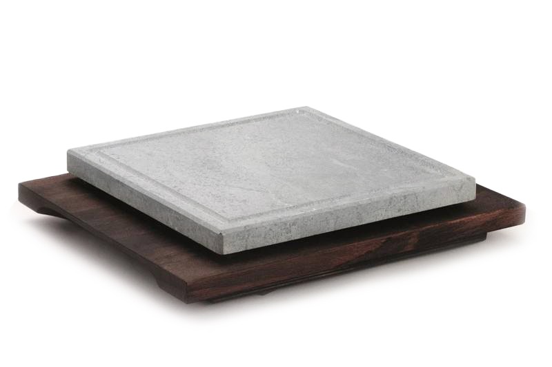 Pietra ollare quadrata con base in faggio, L 250 x P 250 mm