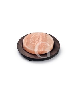 Piastra di sale rosa rotonda con base legno, Ø 200 mm