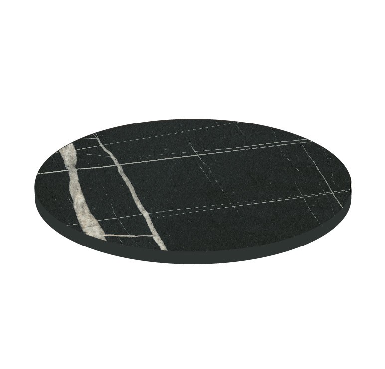 Piano rotondo in stratificato HPL marmo nero, Ø 700 mm, spessore 10 mm