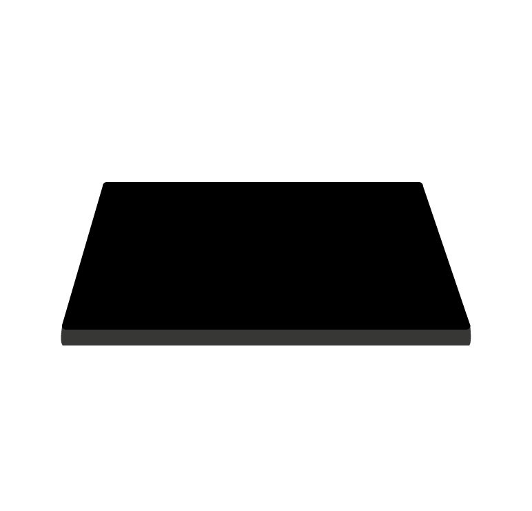 Piano quadrato in stratificato HPL nero, 700x700 mm, spessore 10 mm