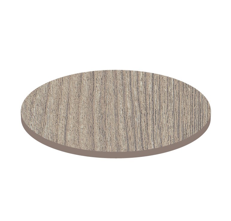 Piano rotondo in stratificato HPL grey wood, Ø 800 mm, spessore 10 mm