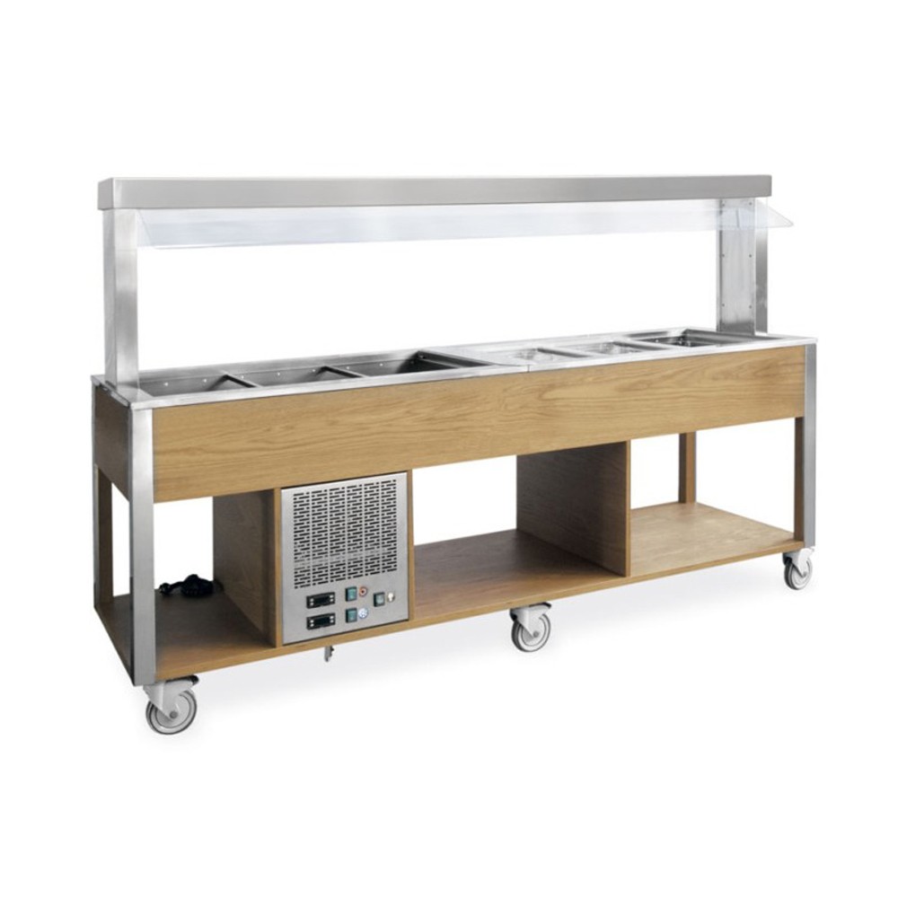 Carrello per buffet misto caldo/freddo temp. +4°C/10°C (freddo) +60°C/+90°C (caldo) - Rovere