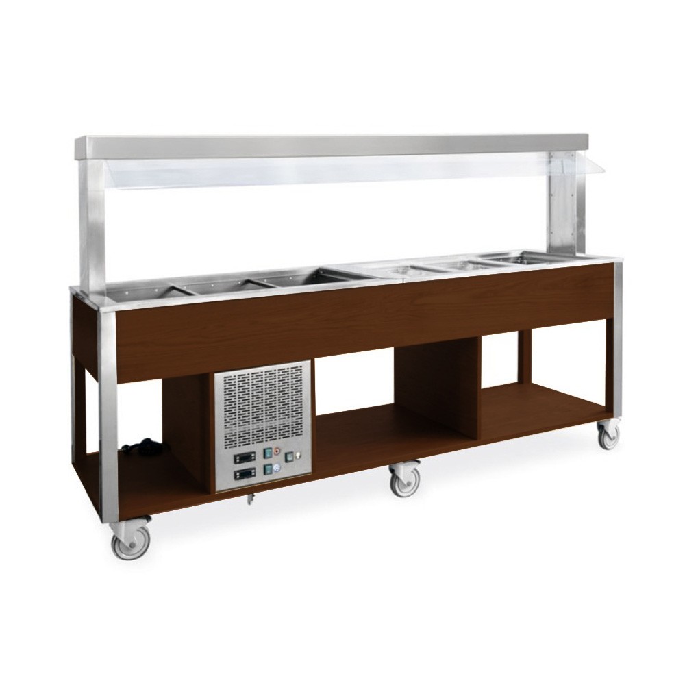 Carrello per buffet misto caldo/freddo temp. +4°C/10°C (freddo) +60°C/+90°C (caldo) - Wengé