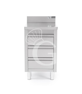 Cassettiera inox con 3 cassetti e alzatina, L 500 x P 700 x H 950 mm