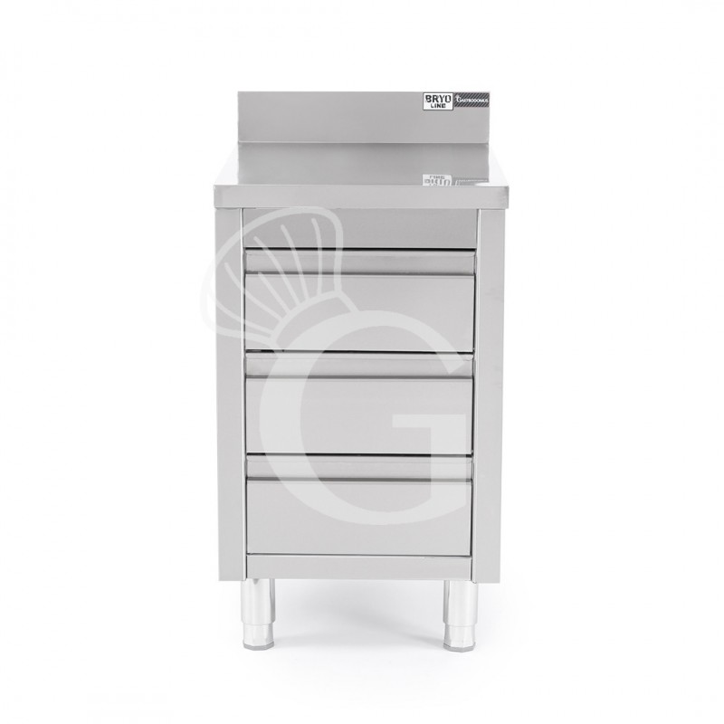 Cassettiera inox con 3 cassetti e alzatina, L 500 x P 700 x H 950 mm