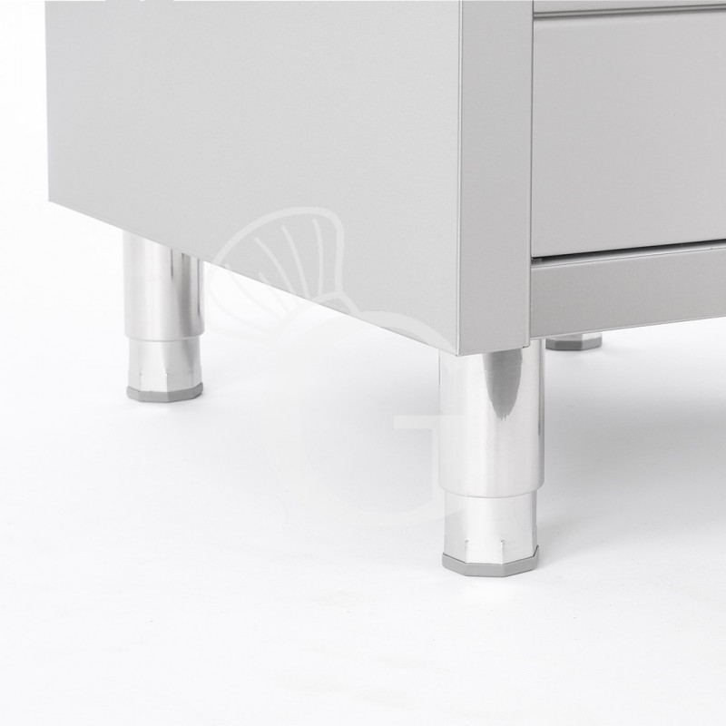 Cassettiera inox con 3 cassetti e alzatina, L 500 x P 700 x H 950 mm
