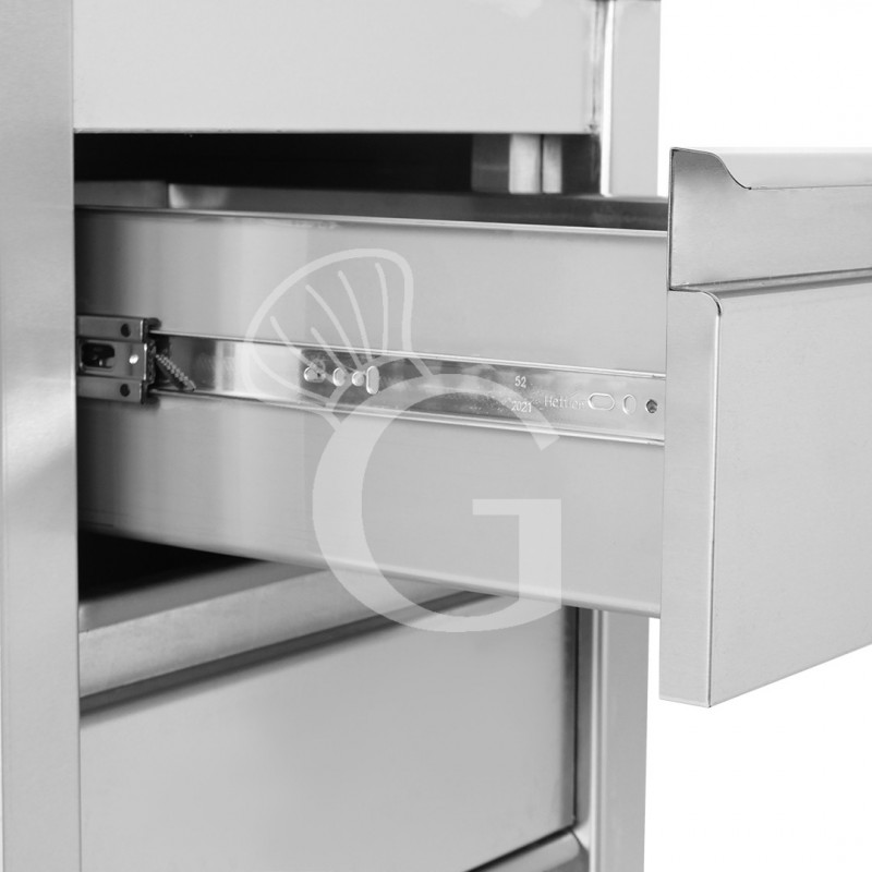 Cassettiera inox con 3 cassetti e alzatina, L 500 x P 700 x H 950 mm