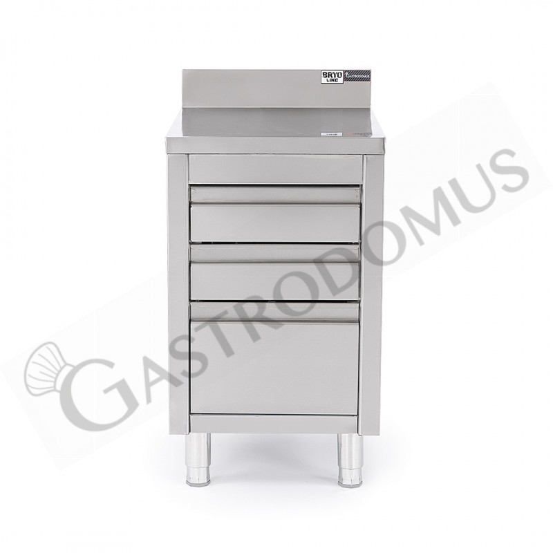 Cassettiera inox con 2 cassetti, un cassettone, alzatina, L 500 x P 700 x H 950 mm Cassettiera inox con 2 cassetti, un cassettone, alzatina, L 500 x P 700 x H 950 mm