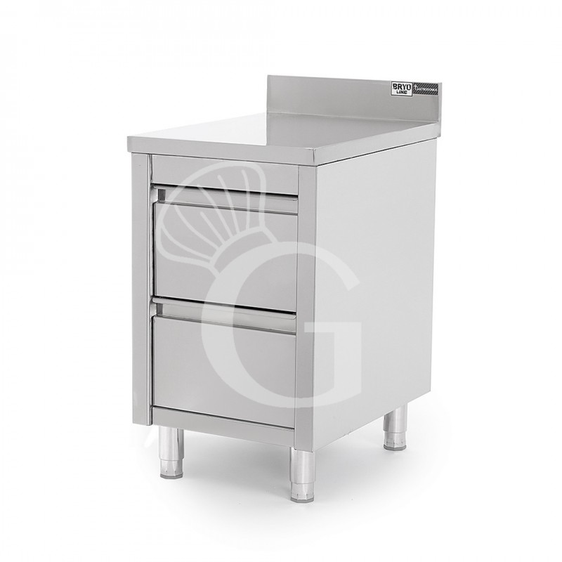 Cassettiera inox con 2 cassetti e alzatina, L 550 x P 700 x H 970 mm