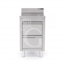 Cassettiera inox con 2 cassetti e alzatina, L 500 x P 700 x H 955 mm