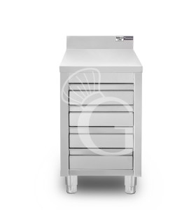 Cassettiera inox con 4 cassetti e alzatina, L 500 x P 700 x H 955 mm