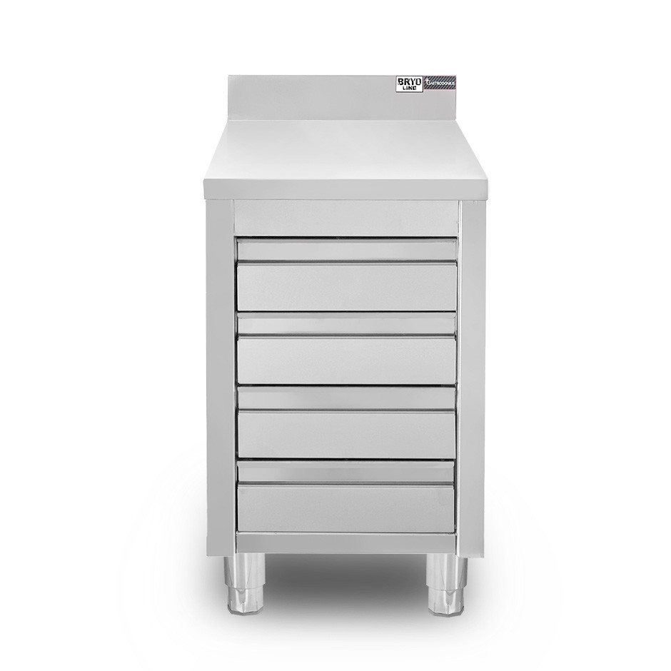 Cassettiera inox con 4 cassetti e alzatina, L 500 x P 700 x H 955 mm