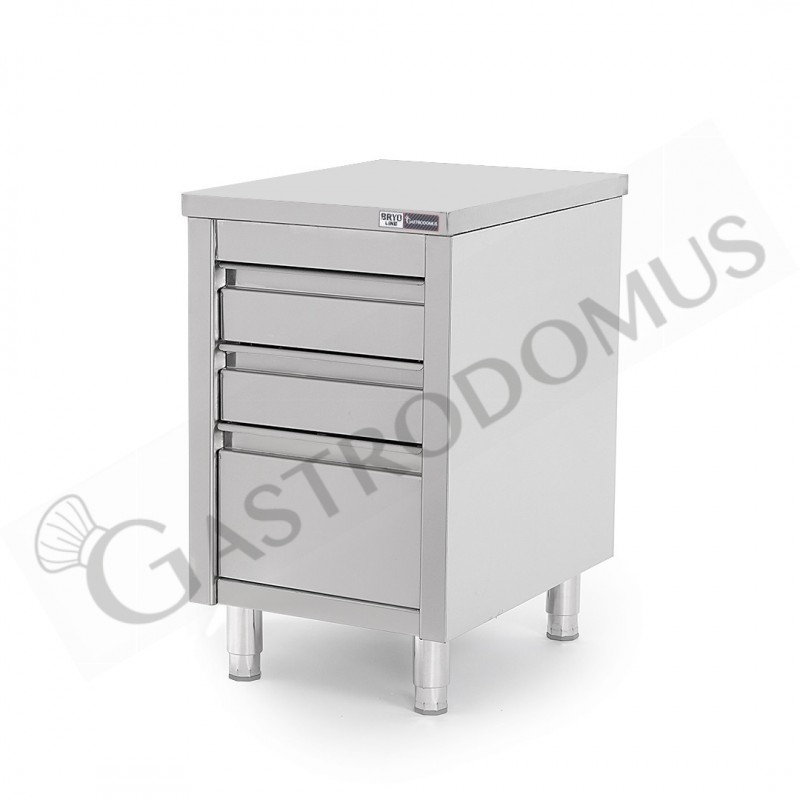 Cassettiera inox con 2 cassetti e un cassettone, L 500 x P 700 x H 850 mm Cassettiera inox con 2 cassetti e un cassettone, L 500 x P 700 x H 850 mm