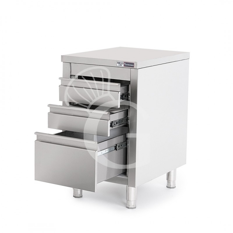 Cassettiera inox con 2 cassetti e un cassettone, L 500 x P 700 x H 850 mm