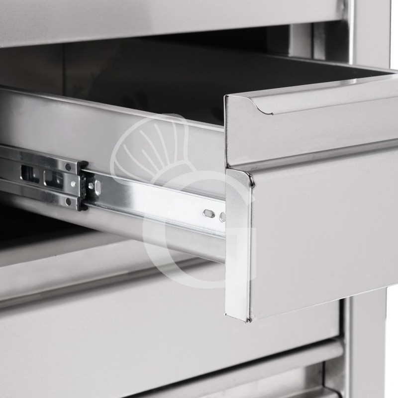 Cassettiera inox con 2 cassetti e un cassettone, L 500 x P 700 x H 850 mm